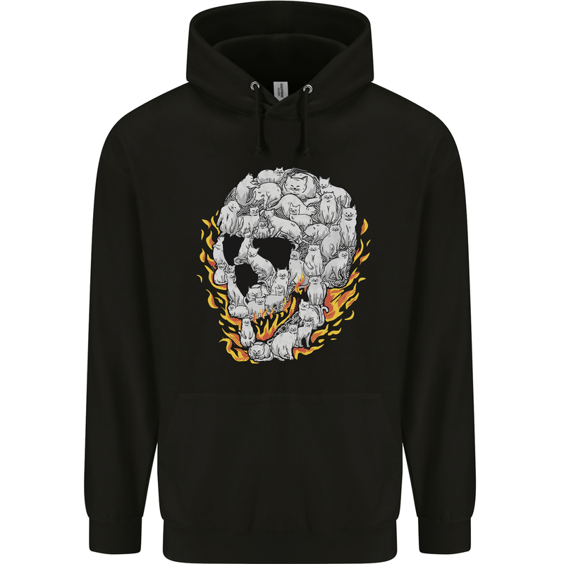 Fire Skull Made of Cats Mens 80% Cotton Hoodie Black