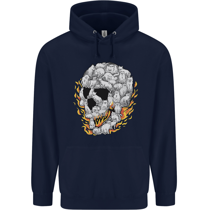 Fire Skull Made of Cats Mens 80% Cotton Hoodie Navy Blue