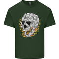 Fire Skull Made of Cats Mens Cotton T-Shirt Tee Top Forest Green