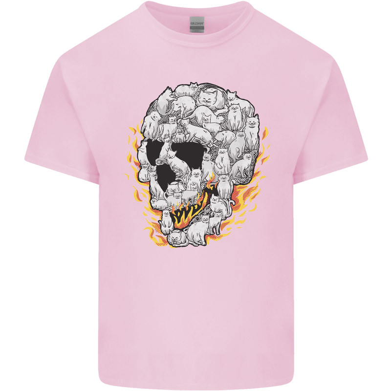 Fire Skull Made of Cats Mens Cotton T-Shirt Tee Top Light Pink