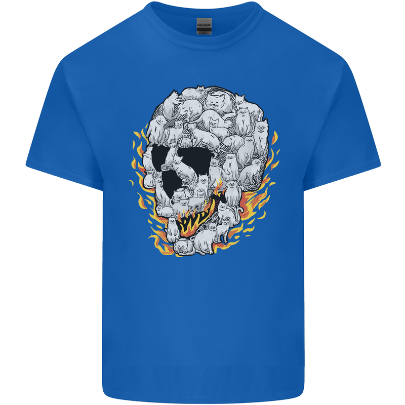 Fire Skull Made of Cats Mens Cotton T-Shirt Tee Top Royal Blue