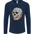 Fire Skull Made of Cats Mens Long Sleeve T-Shirt Navy Blue