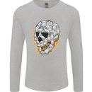 Fire Skull Made of Cats Mens Long Sleeve T-Shirt Sports Grey