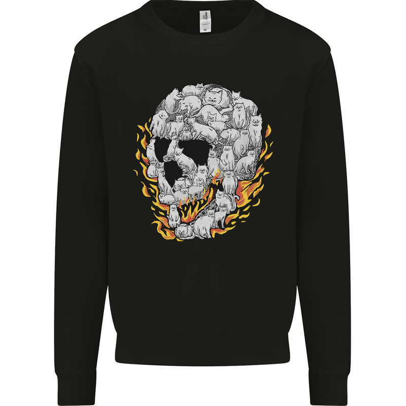 Fire Skull Made of Cats Mens Sweatshirt Jumper Black