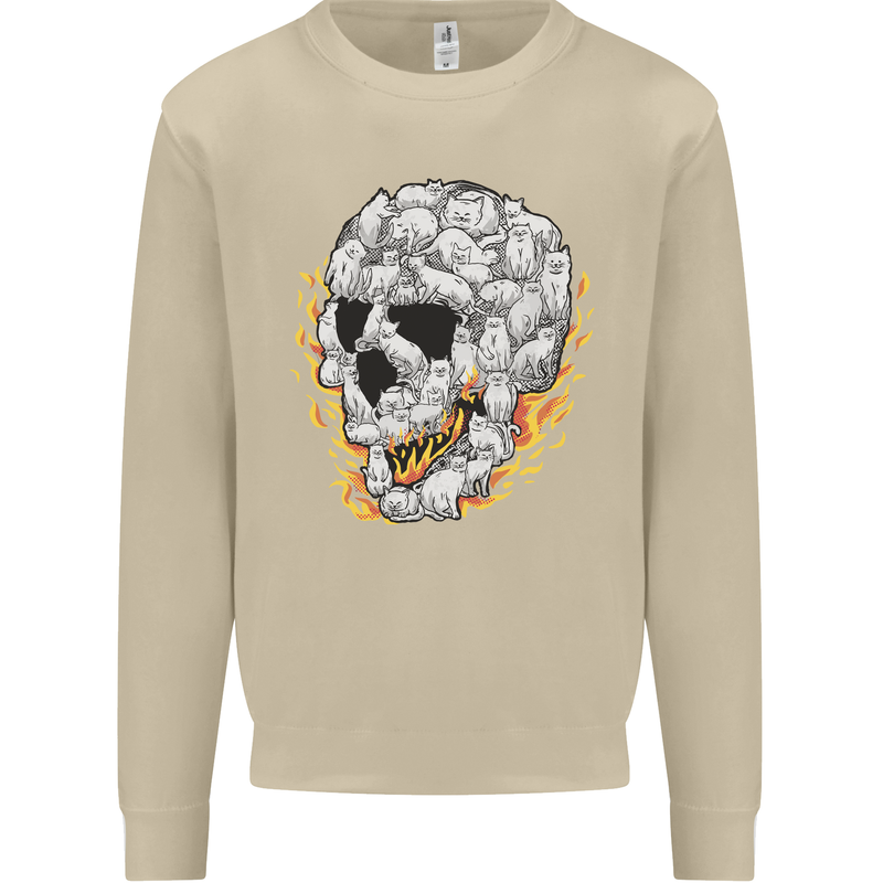 Fire Skull Made of Cats Mens Sweatshirt Jumper Sand