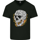 Fire Skull Made of Cats Mens V-Neck Cotton T-Shirt Black