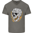 Fire Skull Made of Cats Mens V-Neck Cotton T-Shirt Charcoal