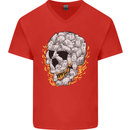 Fire Skull Made of Cats Mens V-Neck Cotton T-Shirt Red