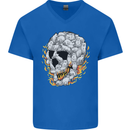 Fire Skull Made of Cats Mens V-Neck Cotton T-Shirt Royal Blue