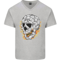 Fire Skull Made of Cats Mens V-Neck Cotton T-Shirt Sports Grey