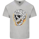 Fire Skull Made of Cats Mens V-Neck Cotton T-Shirt Sports Grey
