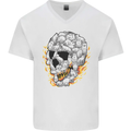 Fire Skull Made of Cats Mens V-Neck Cotton T-Shirt White