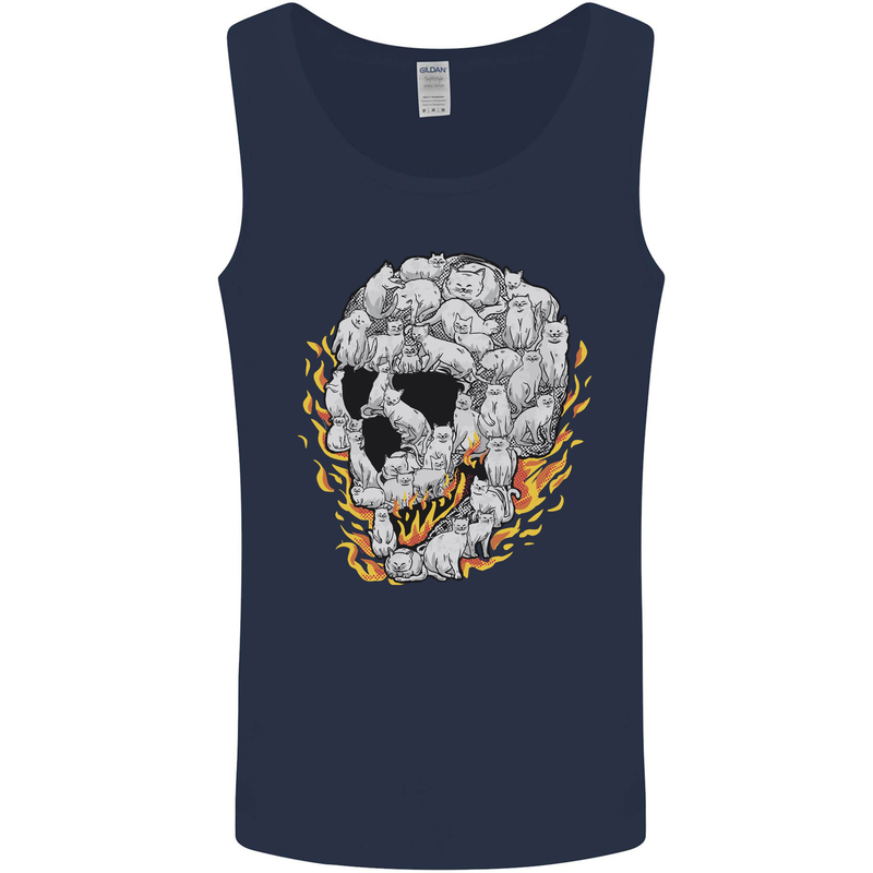 Fire Skull Made of Cats Mens Vest Tank Top Navy Blue