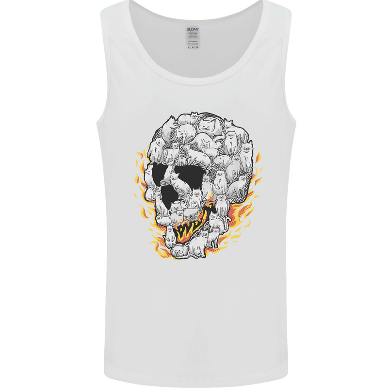 Fire Skull Made of Cats Mens Vest Tank Top White