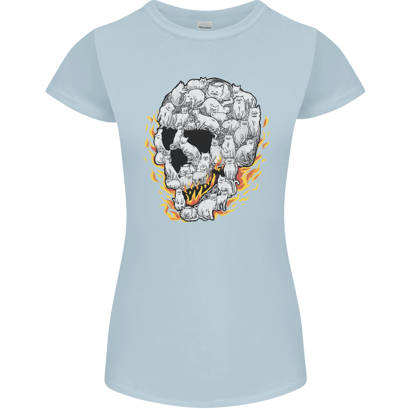 Fire Skull Made of Cats Womens Petite Cut T-Shirt Light Blue