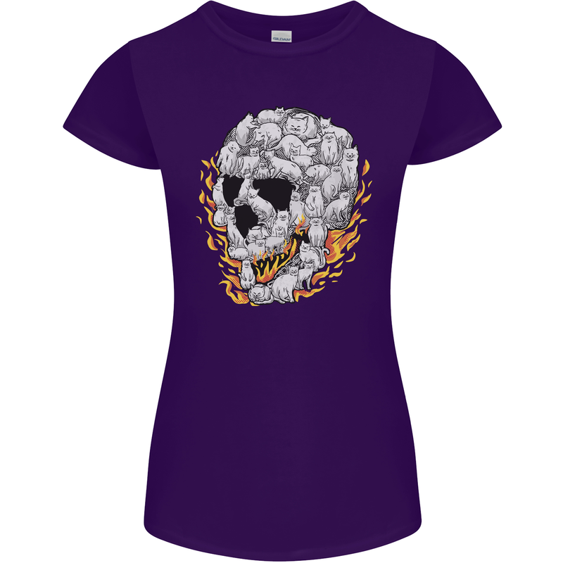 Fire Skull Made of Cats Womens Petite Cut T-Shirt Purple