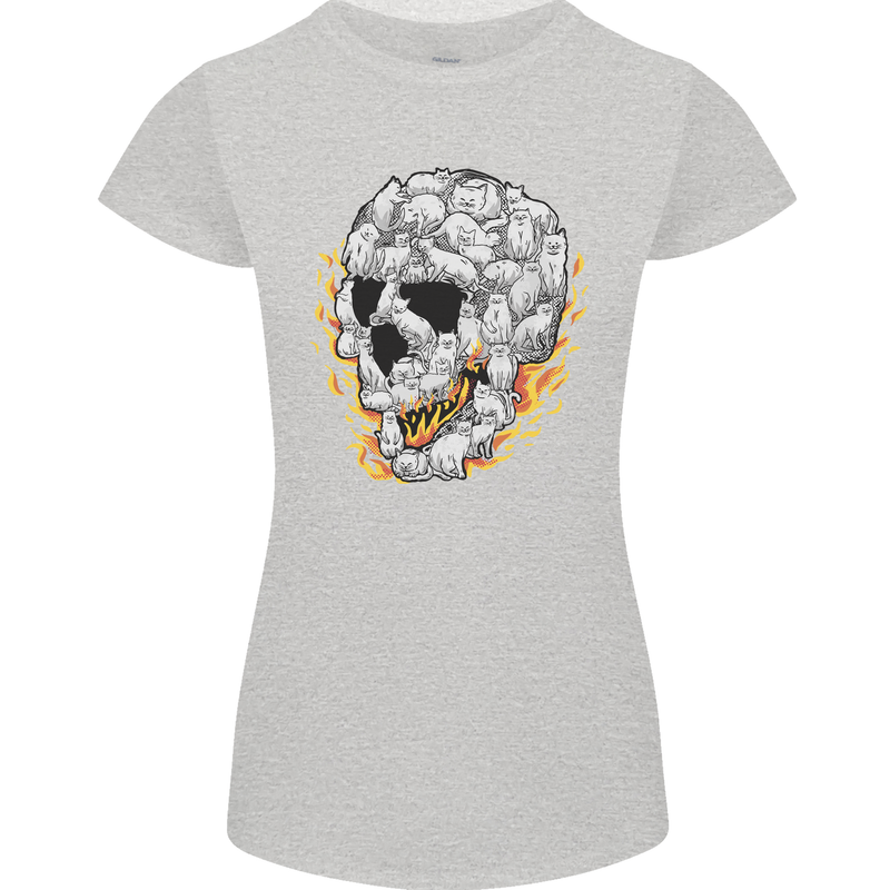 Fire Skull Made of Cats Womens Petite Cut T-Shirt Sports Grey