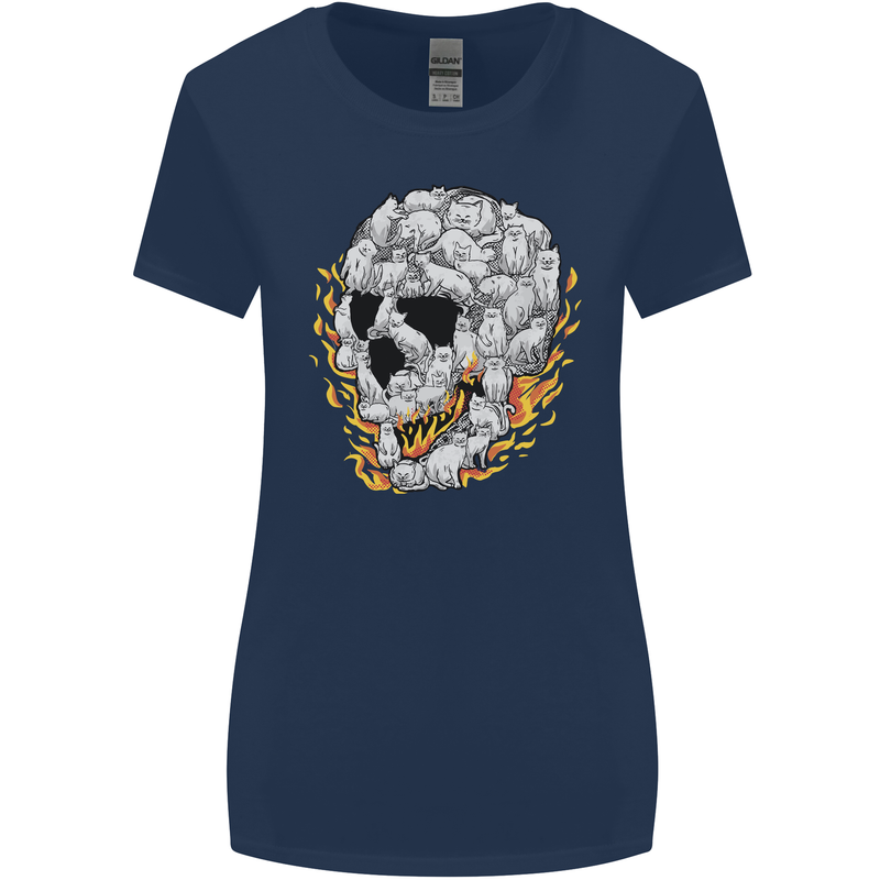 Fire Skull Made of Cats Womens Wider Cut T-Shirt Navy Blue