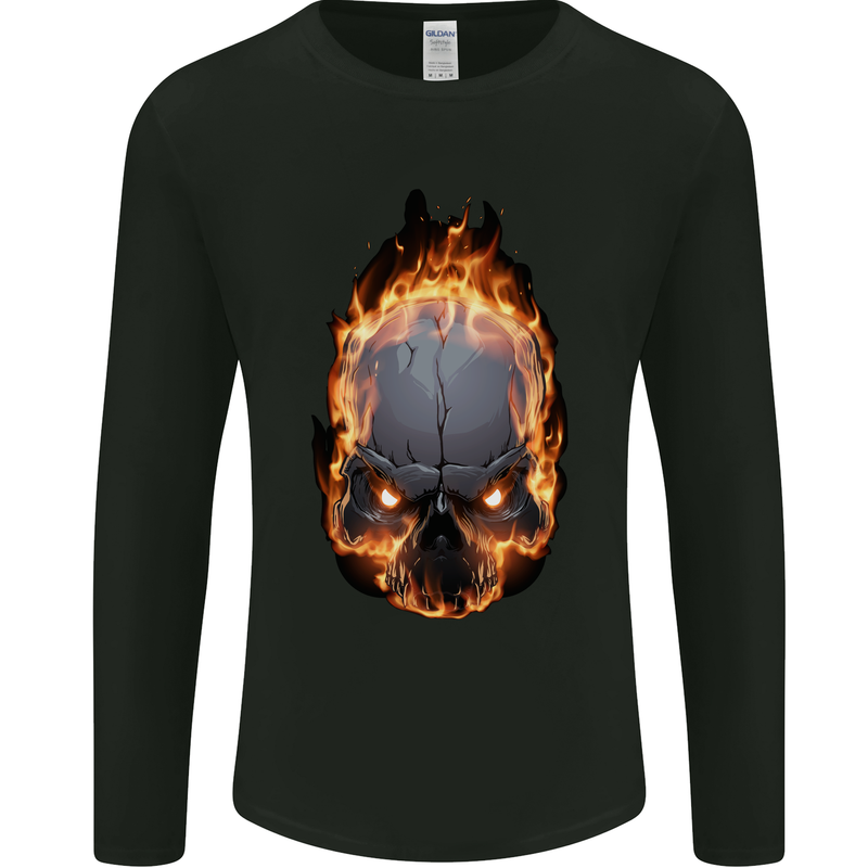 Fire Skull Mens Long Sleeve T-Shirt Black