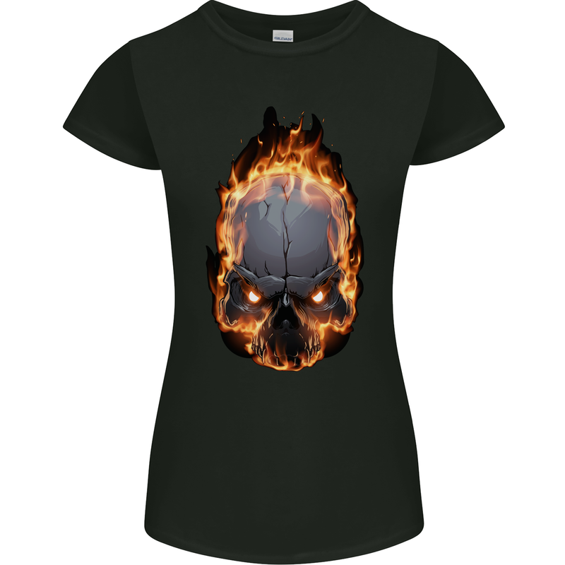 Fire Skull Womens Petite Cut T-Shirt Black