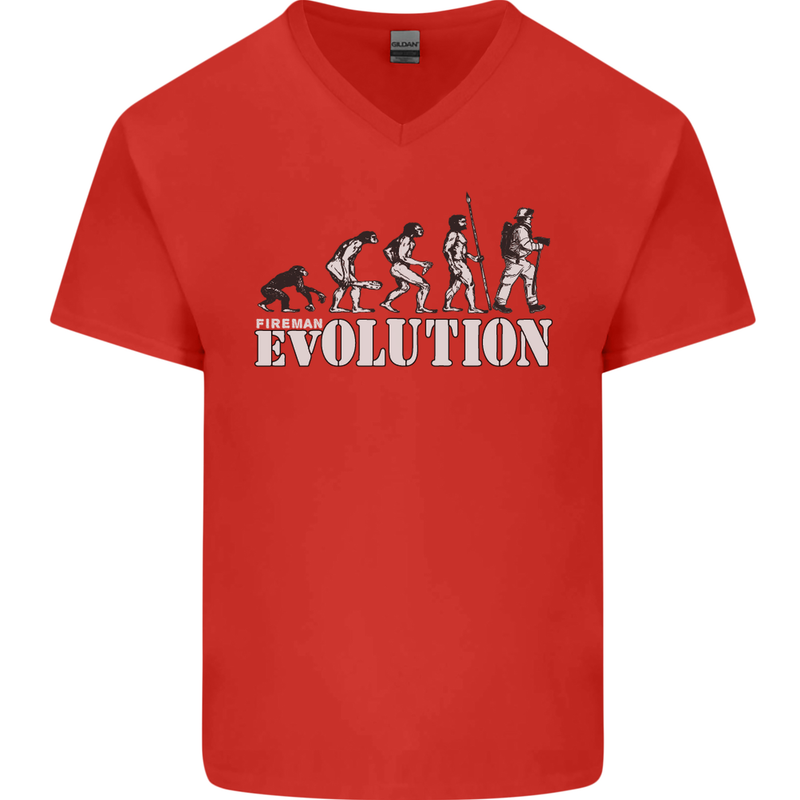 Fireman Evolution Mens V-Neck Cotton T-Shirt Red