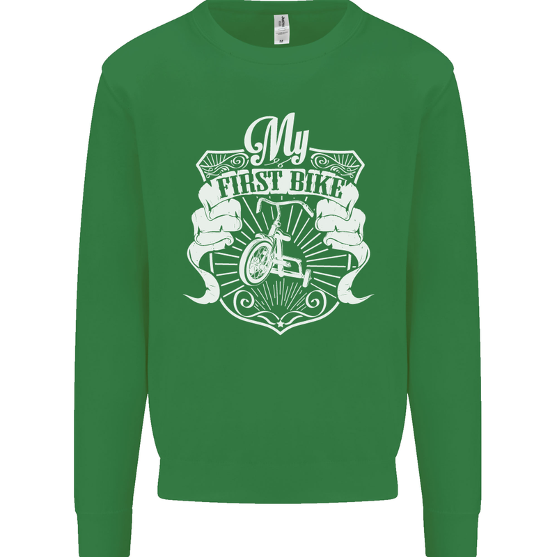 First Bike Funny Biker Motorbike Motorcyle Kids Sweatshirt Jumper Irish Green