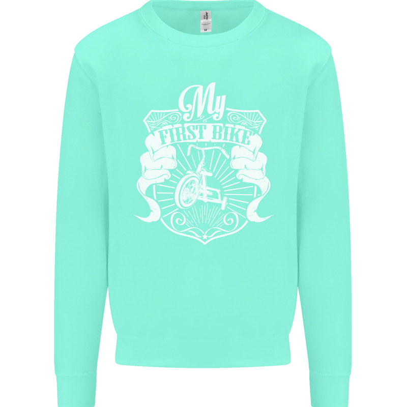 First Bike Funny Biker Motorbike Motorcyle Kids Sweatshirt Jumper Peppermint
