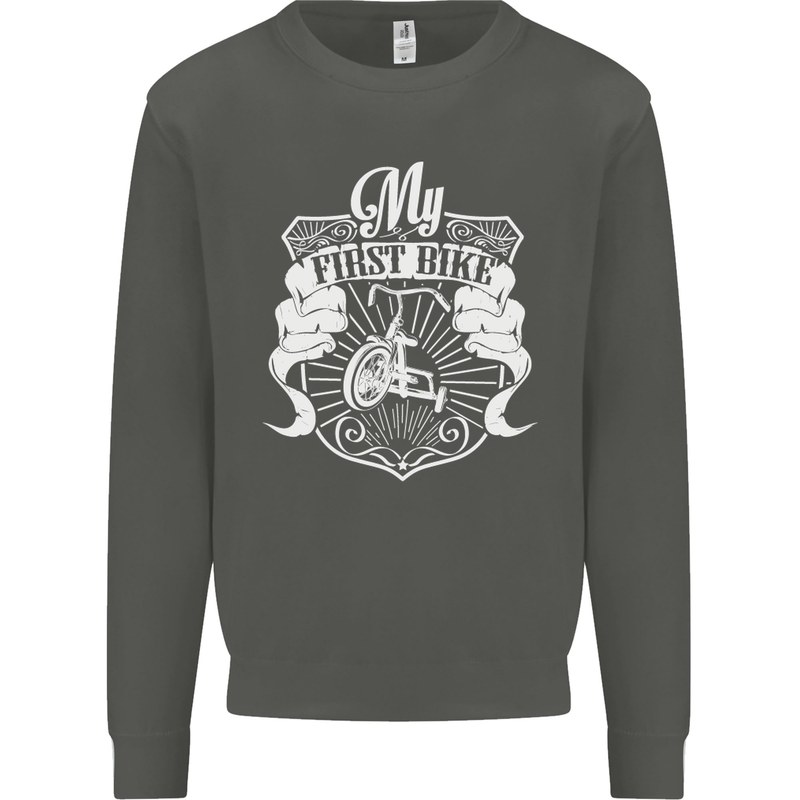 First Bike Funny Biker Motorbike Motorcyle Kids Sweatshirt Jumper Storm Grey
