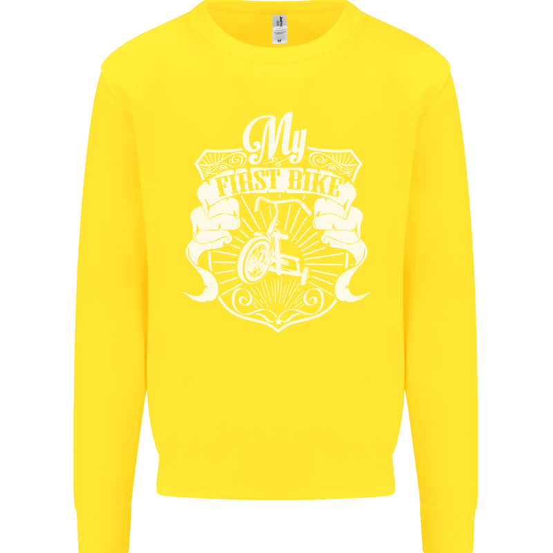 First Bike Funny Biker Motorbike Motorcyle Kids Sweatshirt Jumper Yellow