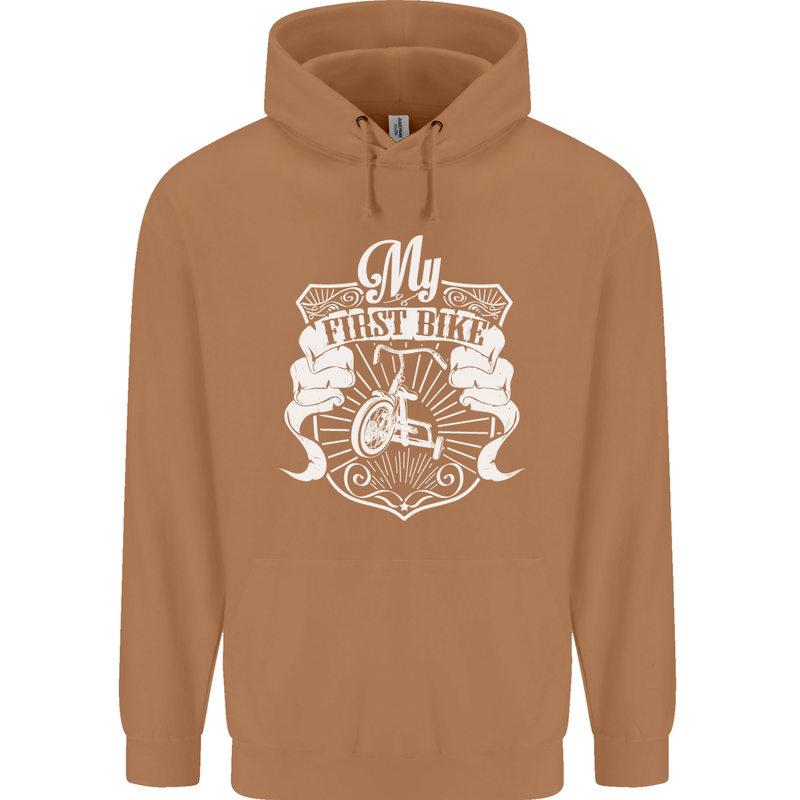 First Bike Funny Biker Motorbike Motorcyle Mens 80% Cotton Hoodie Caramel Latte