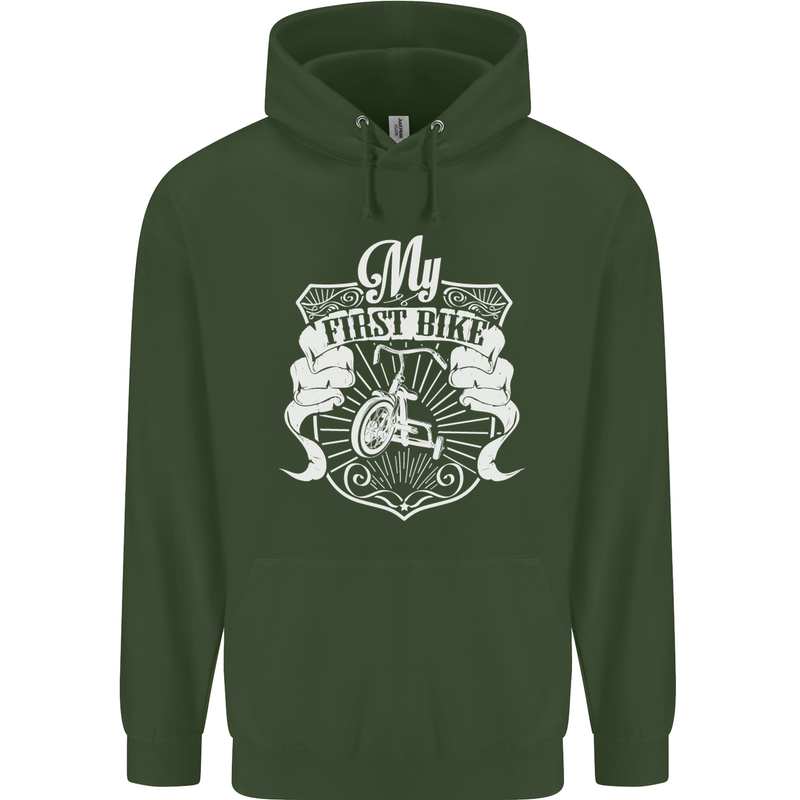 First Bike Funny Biker Motorbike Motorcyle Mens 80% Cotton Hoodie Forest Green