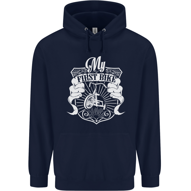 First Bike Funny Biker Motorbike Motorcyle Mens 80% Cotton Hoodie Navy Blue