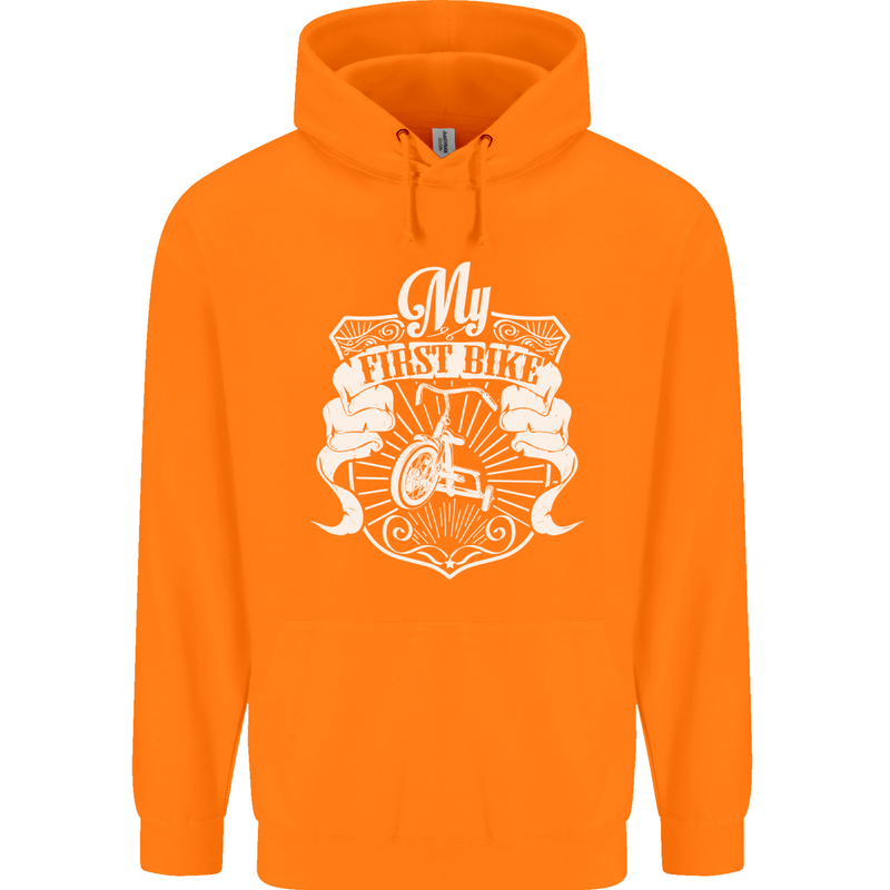 First Bike Funny Biker Motorbike Motorcyle Mens 80% Cotton Hoodie Orange
