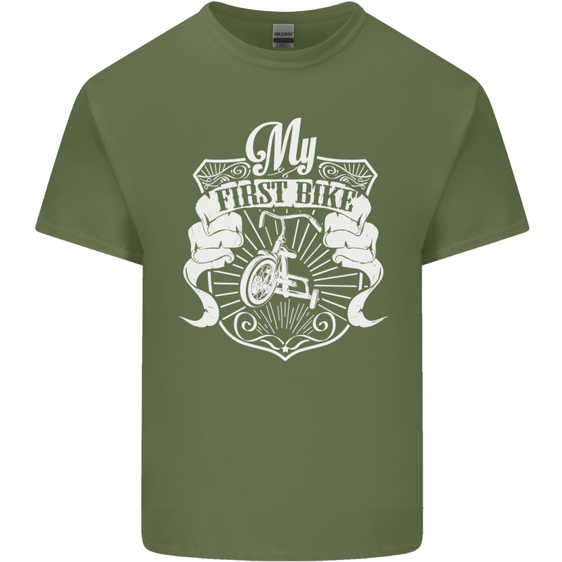 First Bike Funny Biker Motorbike Motorcyle Mens Cotton T-Shirt Tee Top Military Green
