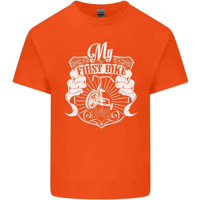 First Bike Funny Biker Motorbike Motorcyle Mens Cotton T-Shirt Tee Top Orange