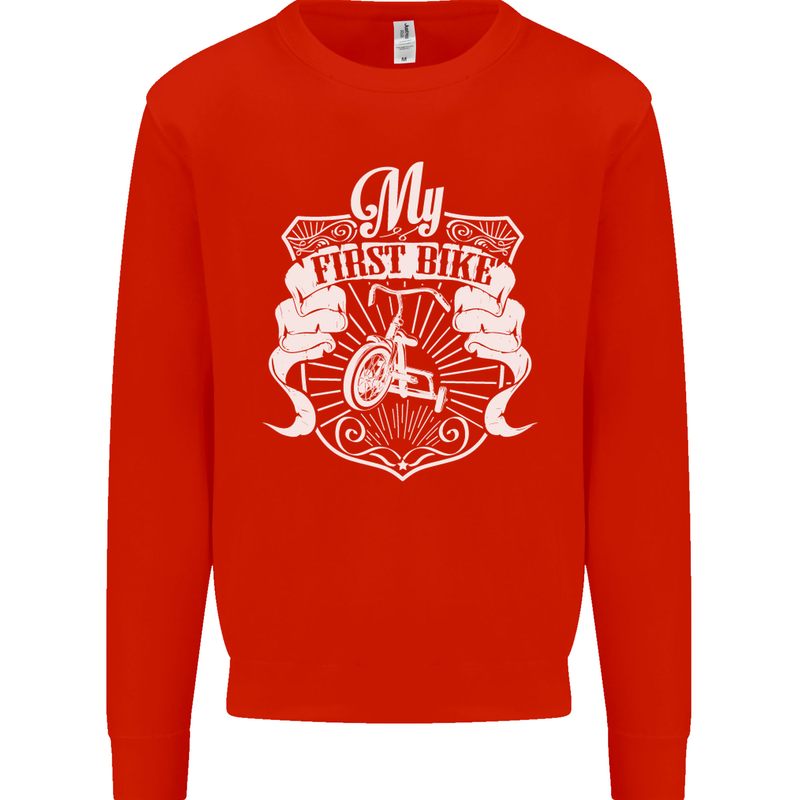 First Bike Funny Biker Motorbike Motorcyle Mens Sweatshirt Jumper Bright Red