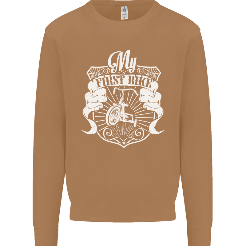 First Bike Funny Biker Motorbike Motorcyle Mens Sweatshirt Jumper Caramel Latte