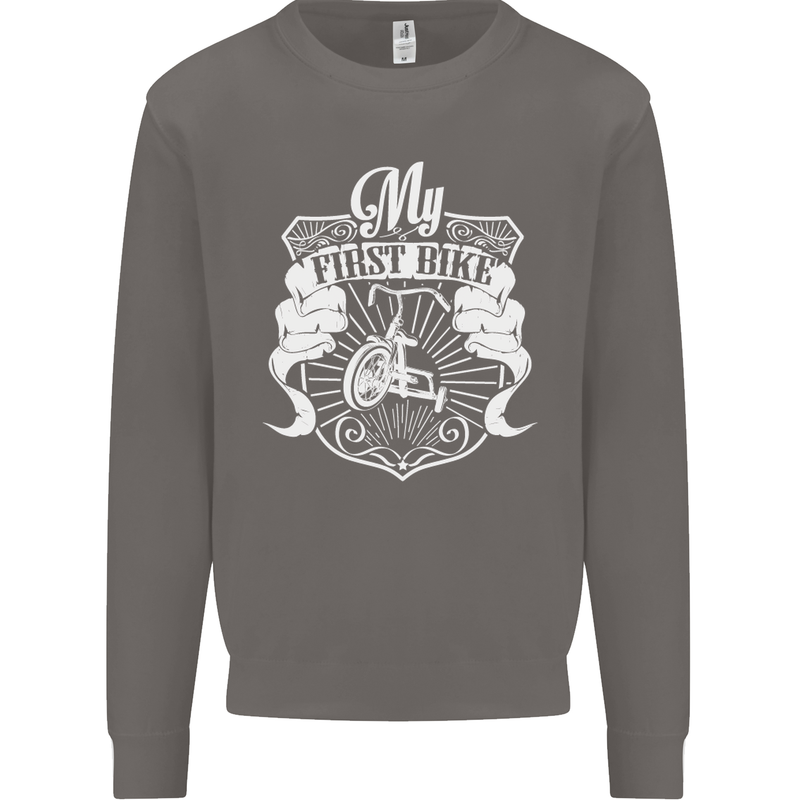 First Bike Funny Biker Motorbike Motorcyle Mens Sweatshirt Jumper Charcoal