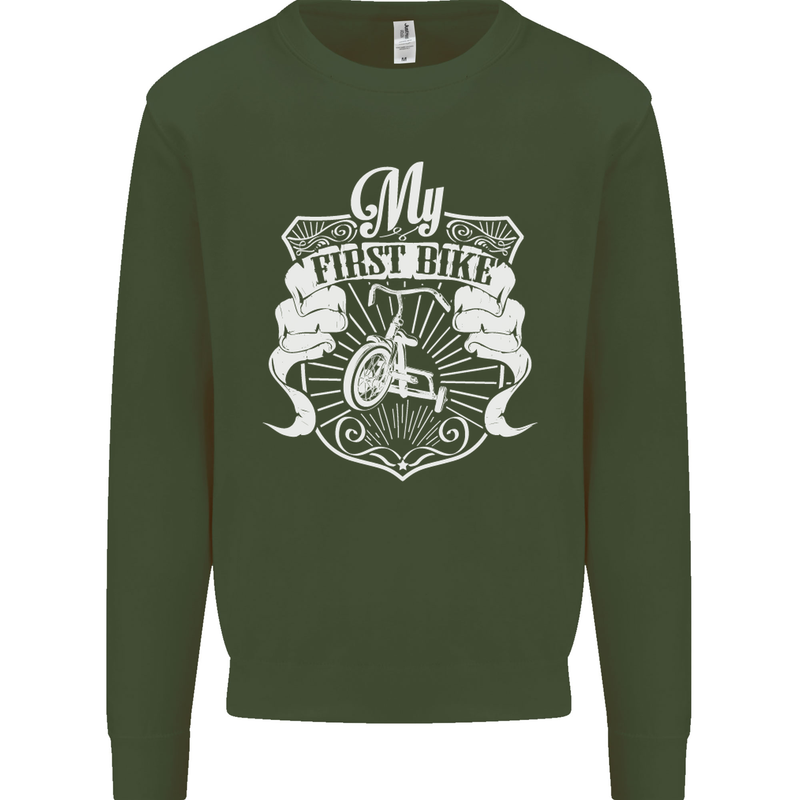 First Bike Funny Biker Motorbike Motorcyle Mens Sweatshirt Jumper Forest Green