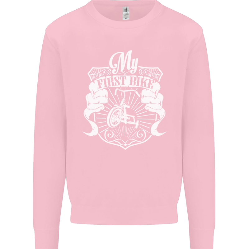 First Bike Funny Biker Motorbike Motorcyle Mens Sweatshirt Jumper Light Pink