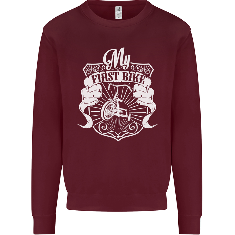 First Bike Funny Biker Motorbike Motorcyle Mens Sweatshirt Jumper Maroon