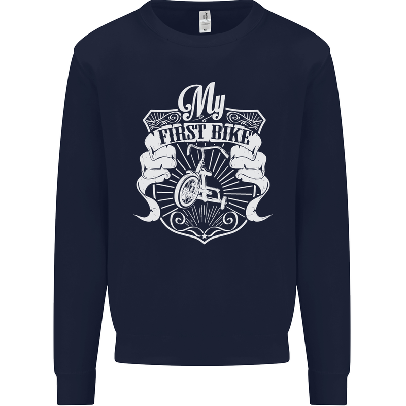 First Bike Funny Biker Motorbike Motorcyle Mens Sweatshirt Jumper Navy Blue