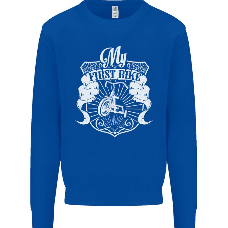 First Bike Funny Biker Motorbike Motorcyle Mens Sweatshirt Jumper Royal Blue