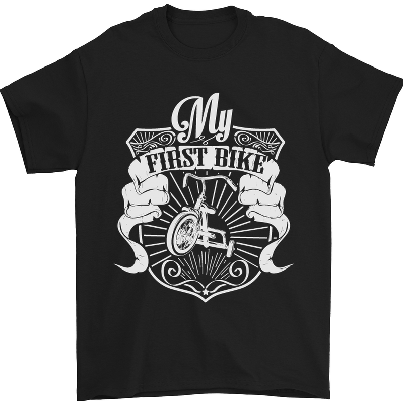 First Bike Funny Biker Motorbike Motorcyle Mens T-Shirt Cotton Gildan Black