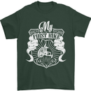 First Bike Funny Biker Motorbike Motorcyle Mens T-Shirt Cotton Gildan Forest Green