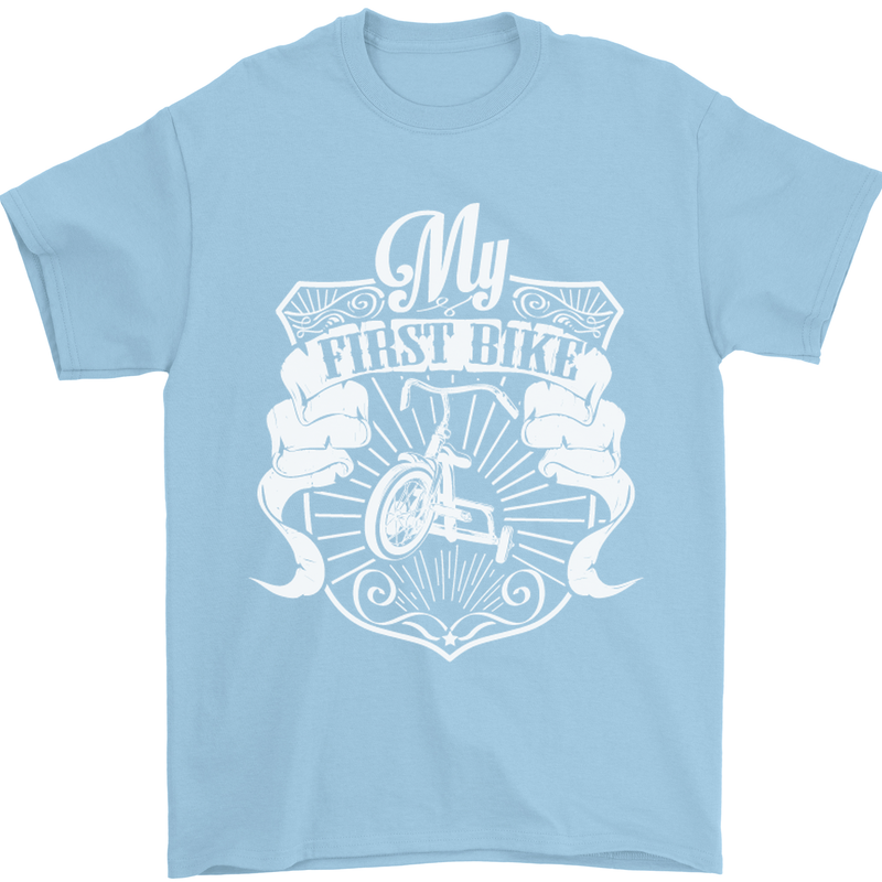 First Bike Funny Biker Motorbike Motorcyle Mens T-Shirt Cotton Gildan Light Blue