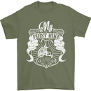 First Bike Funny Biker Motorbike Motorcyle Mens T-Shirt Cotton Gildan Military Green
