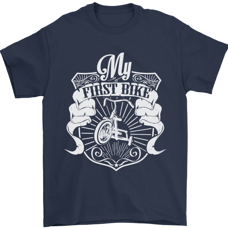 First Bike Funny Biker Motorbike Motorcyle Mens T-Shirt Cotton Gildan Navy Blue