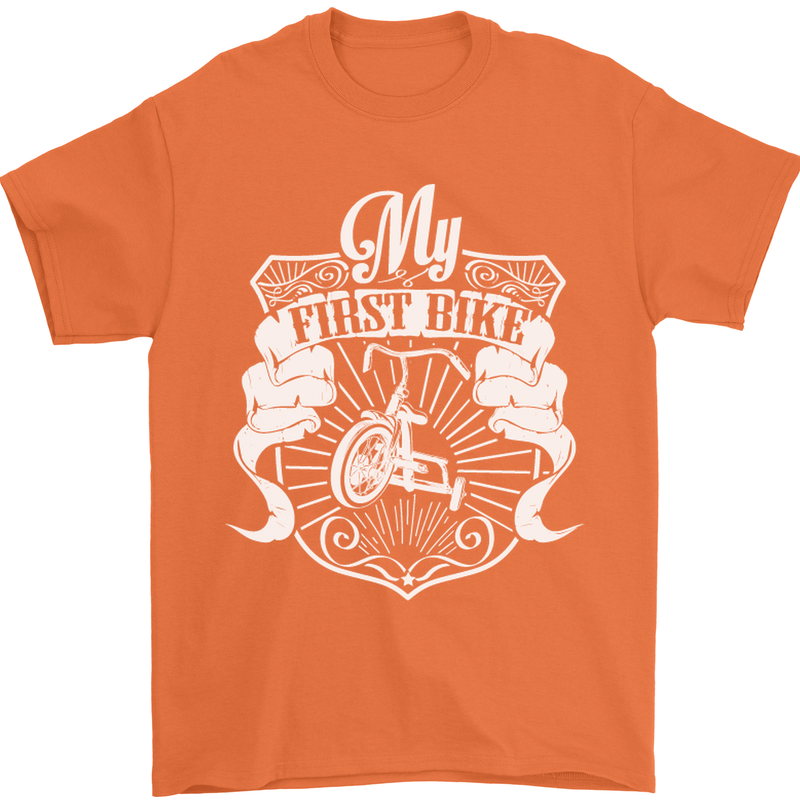 First Bike Funny Biker Motorbike Motorcyle Mens T-Shirt Cotton Gildan Orange