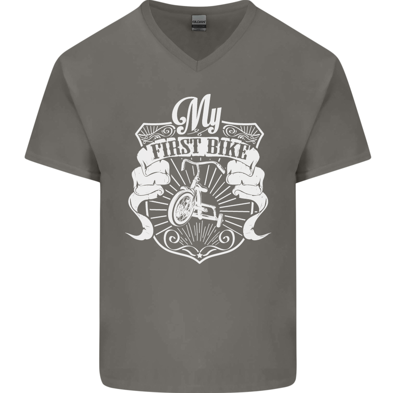 First Bike Funny Biker Motorbike Motorcyle Mens V-Neck Cotton T-Shirt Charcoal